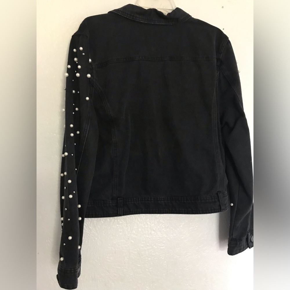 BEBE Black Denim Rhinestone Jacket XL - Picture 5 of 6